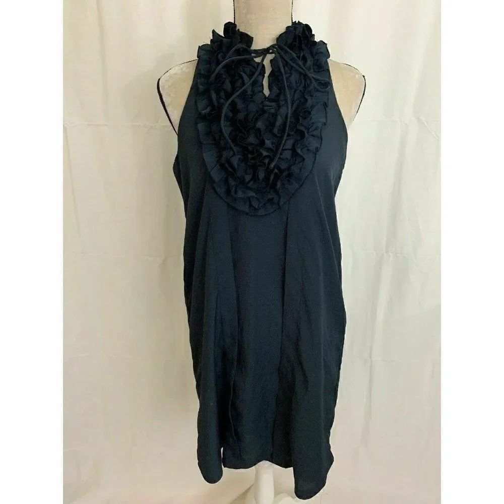 Zara Womens Solid Navy Blue Ruffle Tank Mini Dress Medium